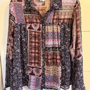 Maurices Multicolor Patchwork Blouse